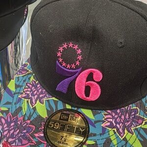 New Era Black Cap with Pink and Purple Floral Design